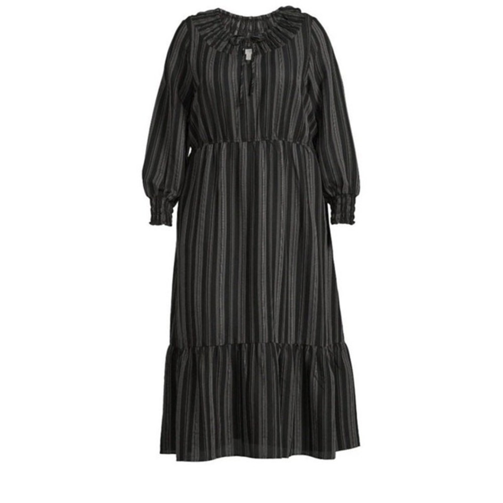 Terra Sky Dress Womens 3X Peasant Long Sleeve Maxi Striped Prairie Cottagecore